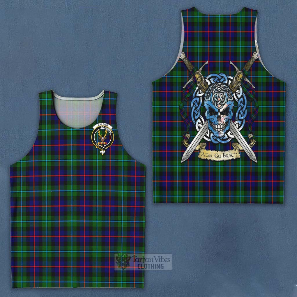 Calder Tartan Men's Tank Top with Family Crest Celtic Skull Style - Tartan Vibes Clothing