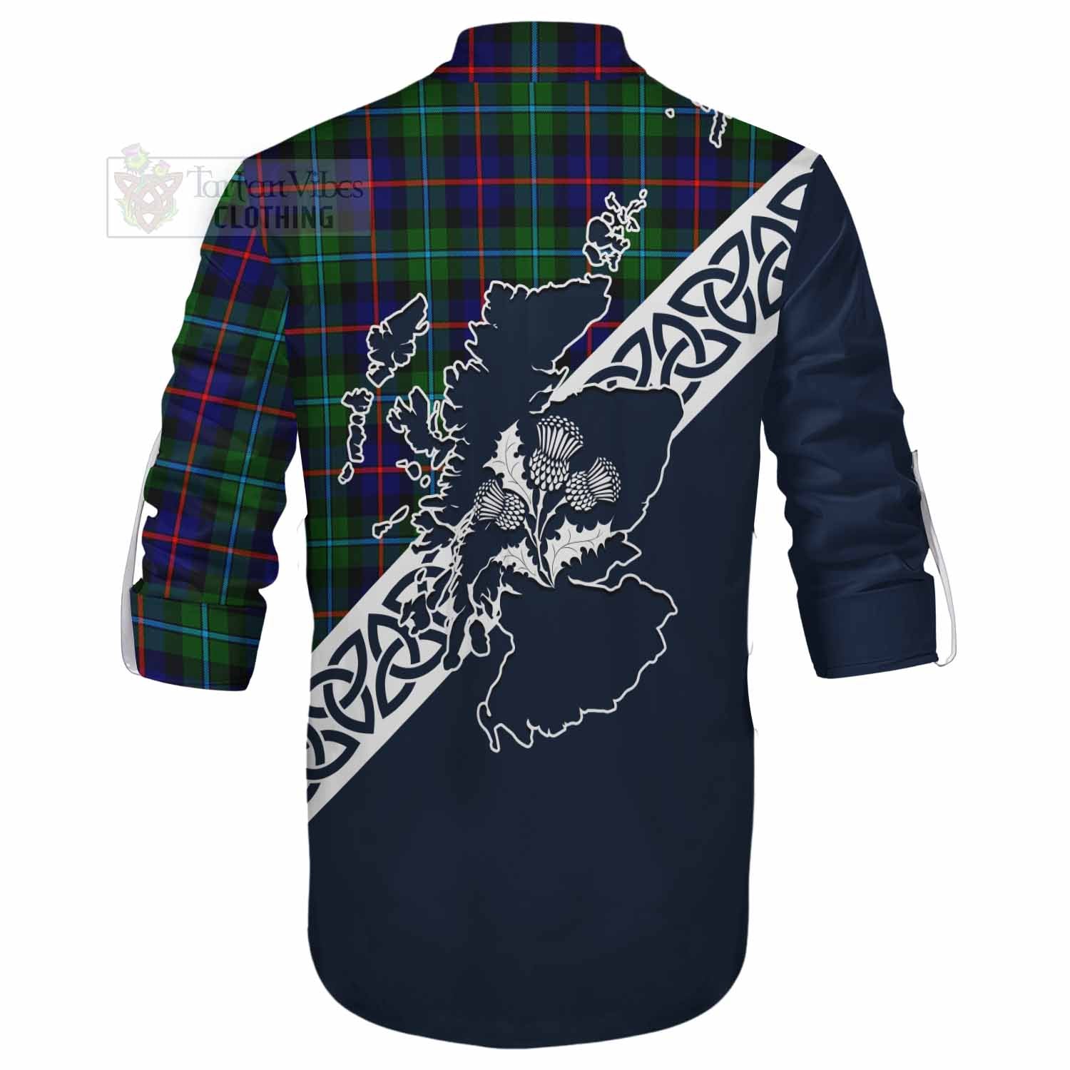 Tartan Vibes Clothing Calder Tartan Ghillie Kilt Shirt Featuring Thistle and Scotland Map