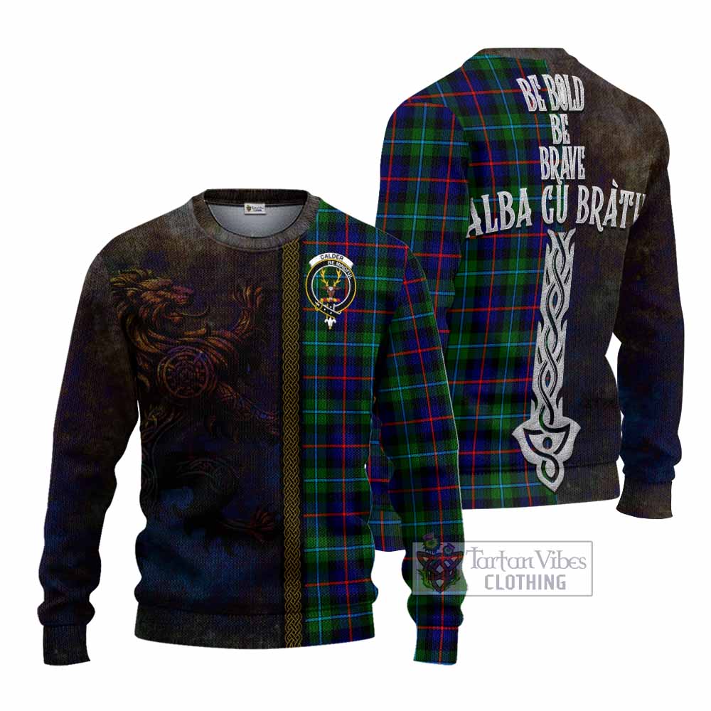 Calder Tartan Family Crest Knitted Sweater Alba Gu Brath Be Brave Lion Ancient Style - Tartan Vibes Clothing