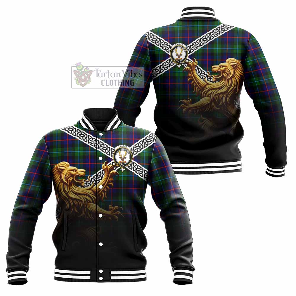 Calder Crest Tartan Baseball Jacket with Golden Lion Emblem Celtic Style - Tartan Vibes Clothing