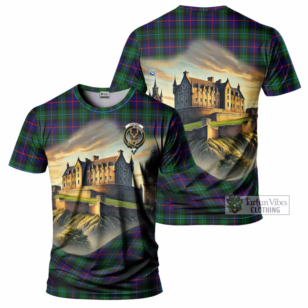 Calder Tartan Family Crest T-Shirt with Scottish Ancient Castle Style - Tartan Vibes Clothing