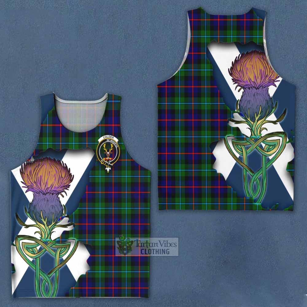 Tartan Vibes Clothing Calder Tartan Family Crest Men's Tank Top Scottish Thistle Celtic Inspired