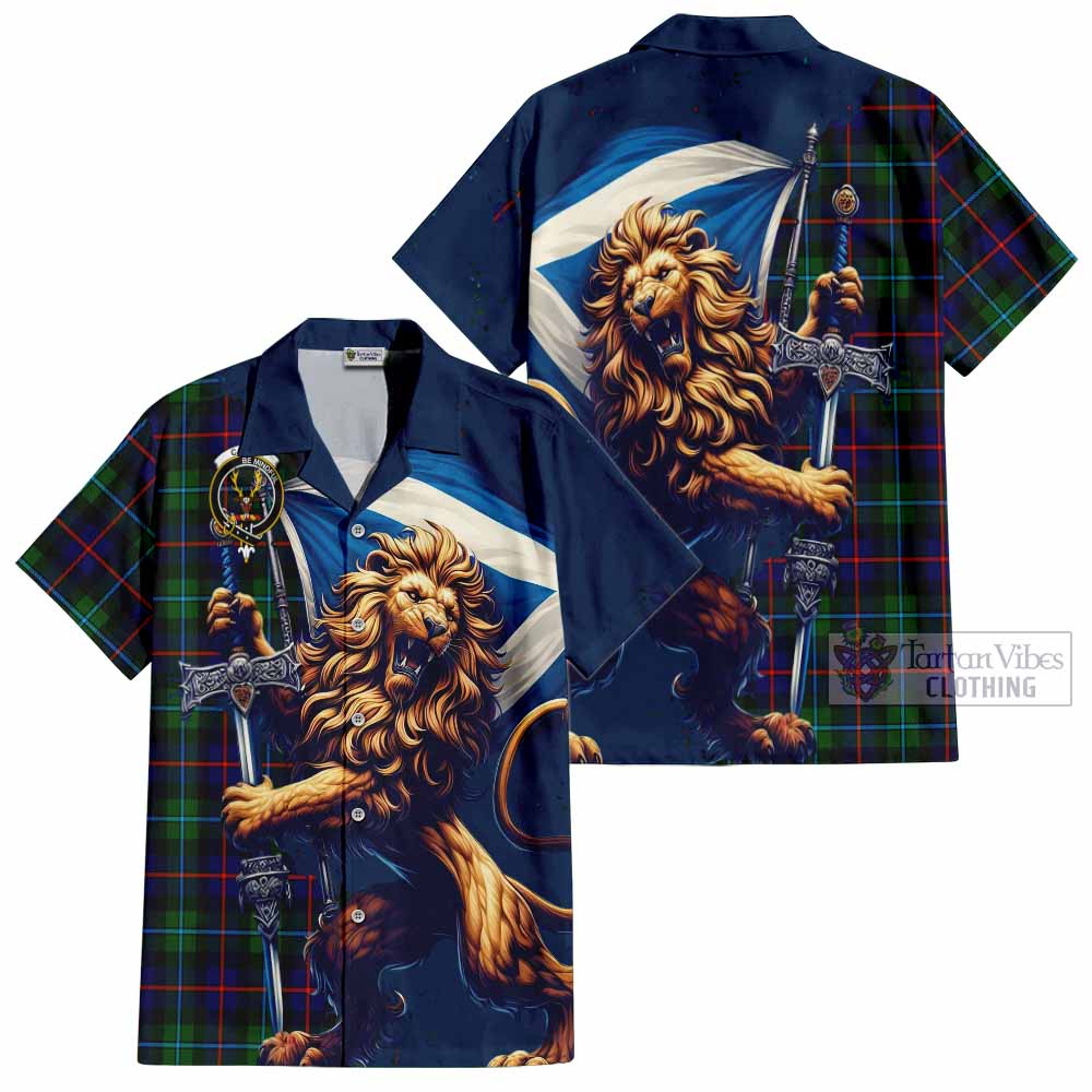Calder Tartan Family Crest Hawaiian Shirt with Scottish Majestic Lion - Tartan Vibes Clothing