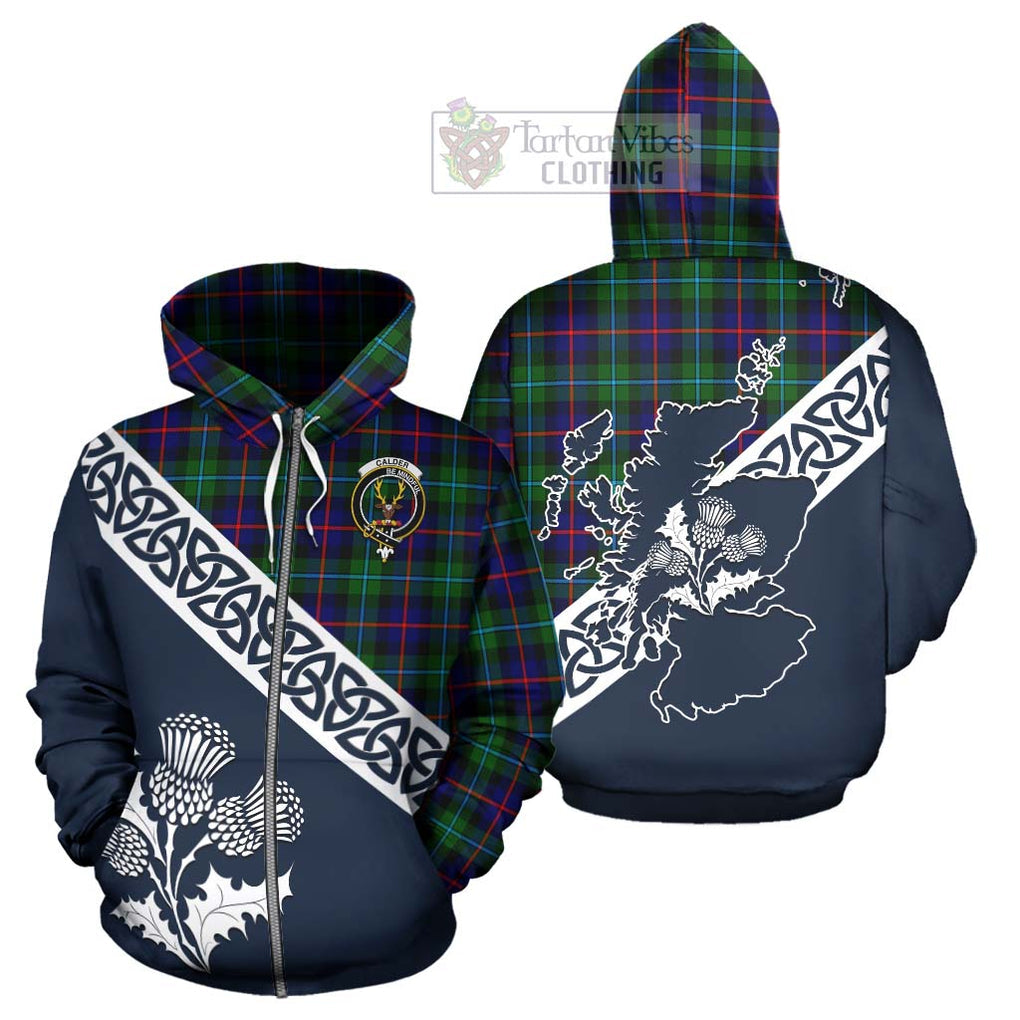 Calder Tartan Hoodie Featuring Thistle and Scotland Map - Tartan Vibes Clothing