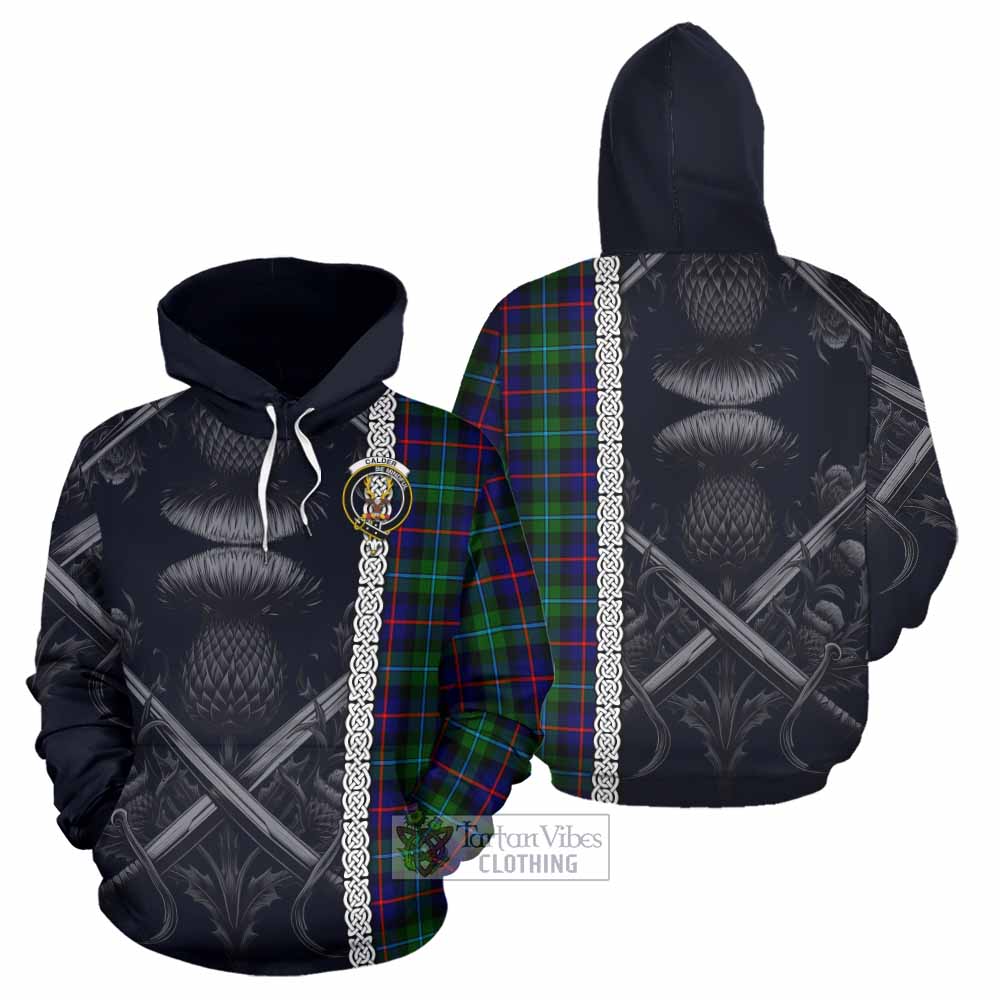Calder Tartan Hoodie with Family Crest Cross Sword Thistle Celtic Vibes - Tartan Vibes Clothing