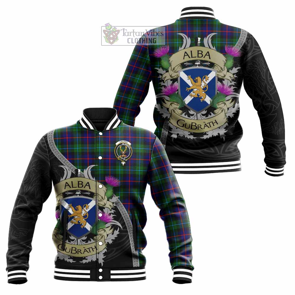 Tartan Vibes Clothing Calder Tartan Family Crest Baseball Jacket Lion Rampant Royal Thistle Shield Celtic Inspired