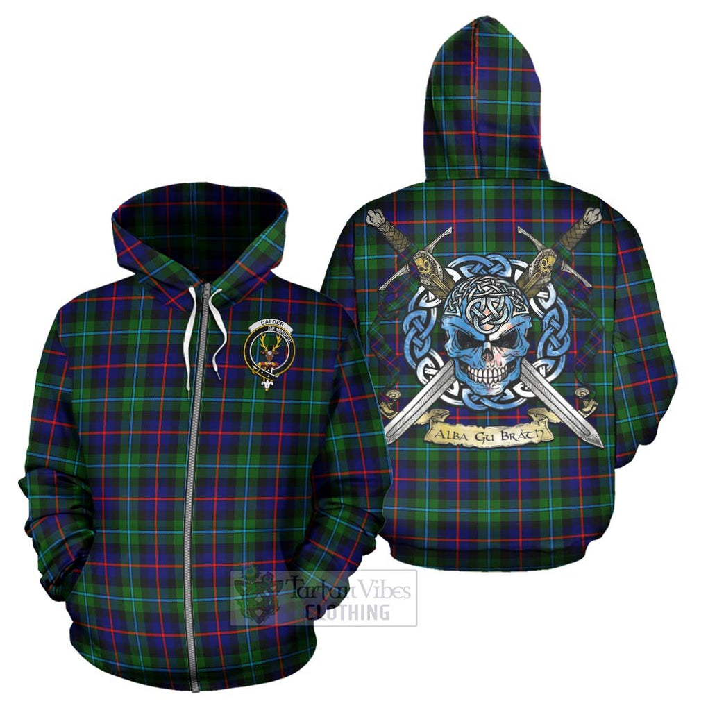 Calder Tartan Hoodie with Family Crest Celtic Skull Style - Tartan Vibes Clothing