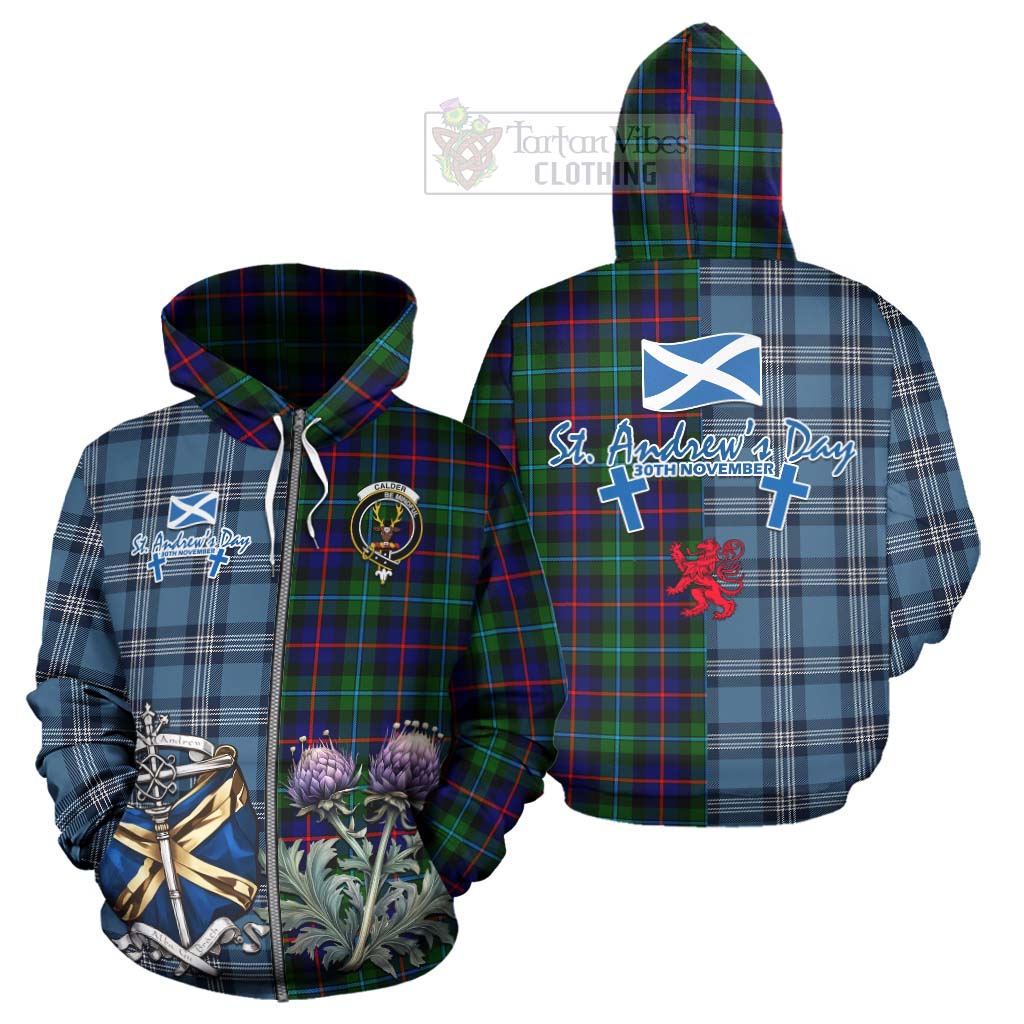 Calder Tartan Hoodie Happy St. Andrew's Day Half Tartan Style - Tartan Vibes Clothing