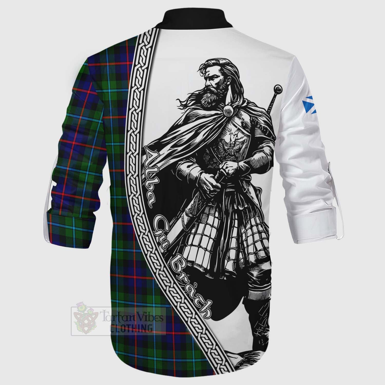 Calder Tartan Clan Crest Ghillie Kilt Shirt with Highlander Warrior Celtic Style - Tartan Vibes Clothing