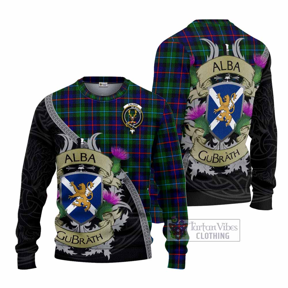 Calder Tartan Family Crest Knitted Sweater Lion Rampant Royal Thistle Shield Celtic Inspired - Tartan Vibes Clothing
