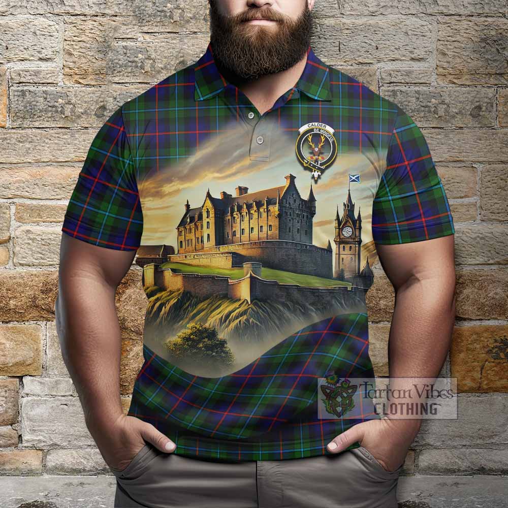 Calder Tartan Family Crest Polo Shirt with Scottish Ancient Castle Style - Tartan Vibes Clothing