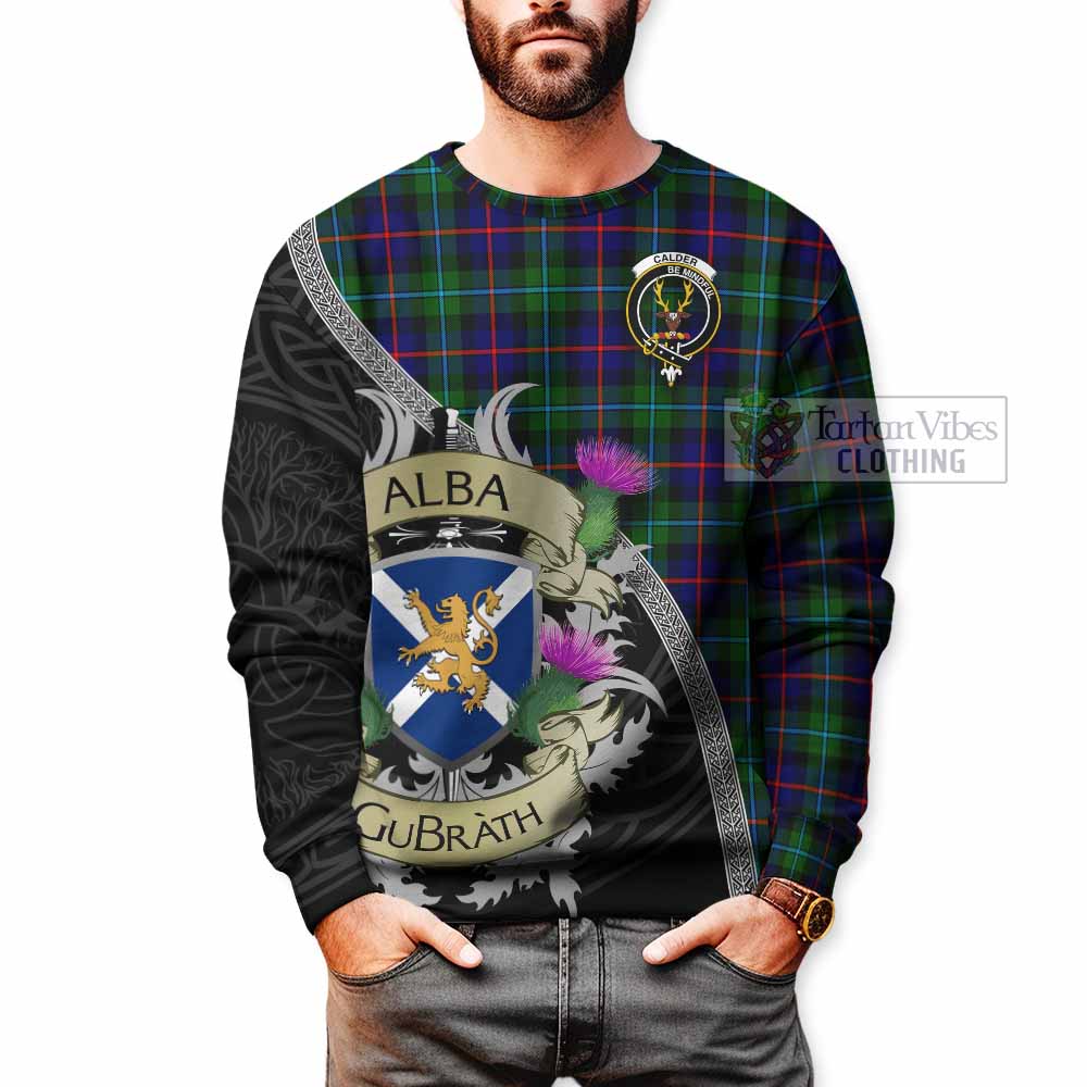 Calder Tartan Family Crest Sweatshirt Lion Rampant Royal Thistle Shield Celtic Inspired - Tartan Vibes Clothing