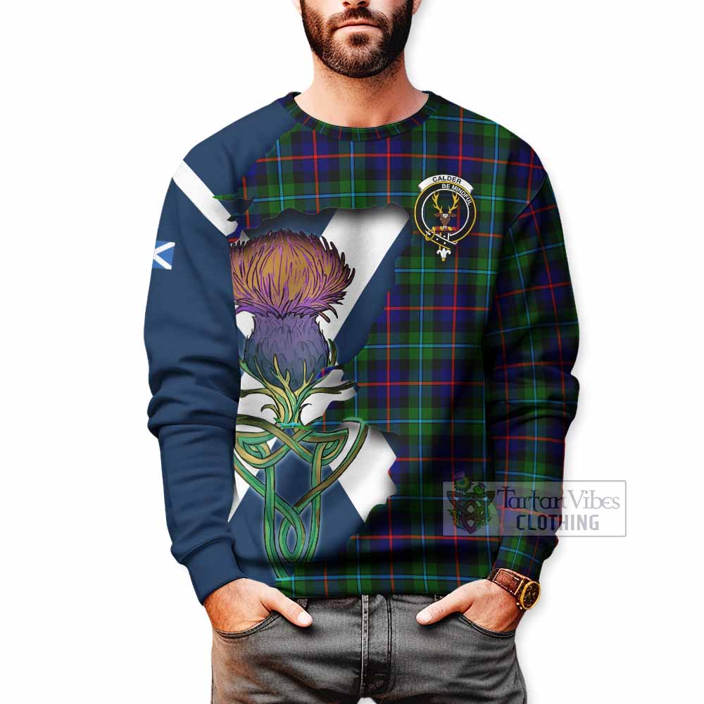 Tartan Vibes Clothing Calder Tartan Family Crest Sweatshirt Scottish Thistle Celtic Inspired