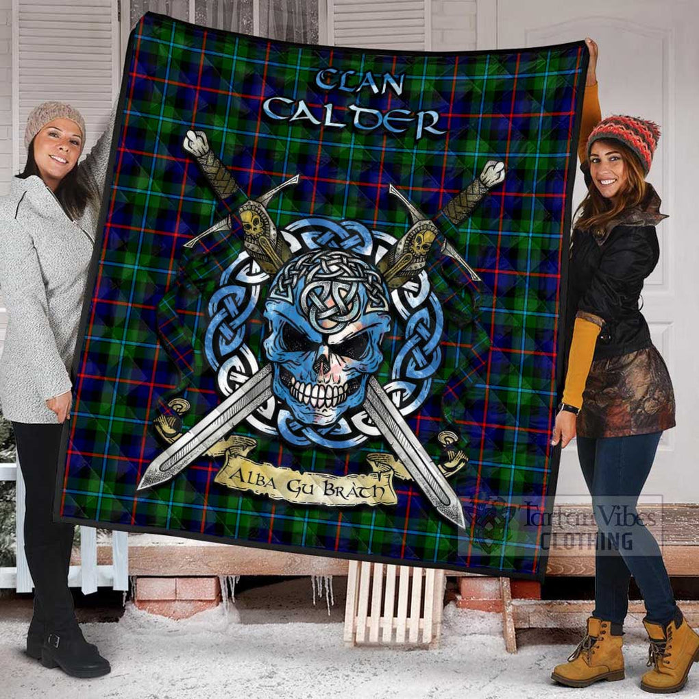 Tartan Vibes Clothing Calder Tartan Quilt with Celtic Skull Alba Gu Brath Style