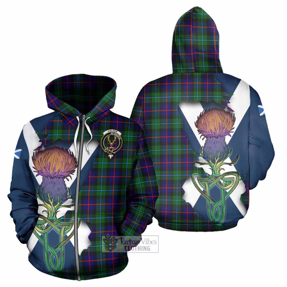 Tartan Vibes Clothing Calder Tartan Family Crest Hoodie Scottish Thistle Celtic Inspired