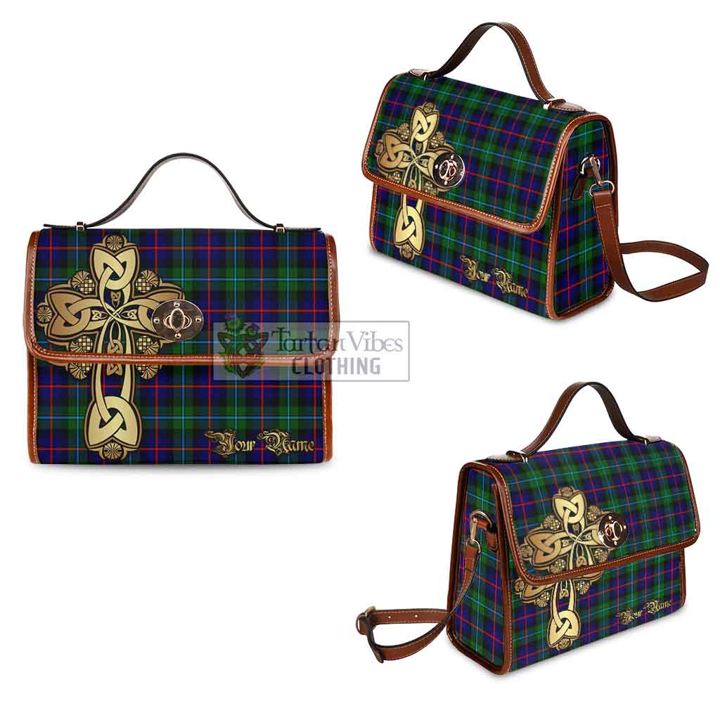 Tartan Vibes Clothing Calder Tartan Waterproof Canvas Bag Golden Thistle Celtic Cross Style