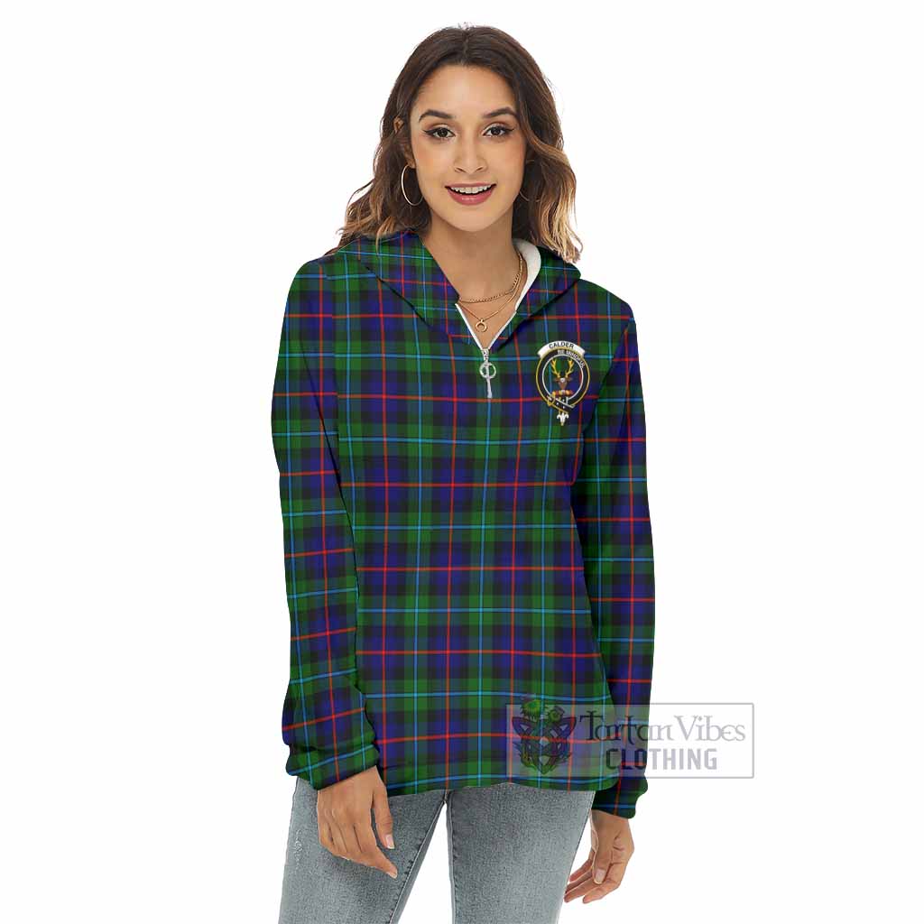 Calder Tartan Women's Borg Fleece Hoodie with Half Zip with Family Crest - Tartan Vibes Clothing