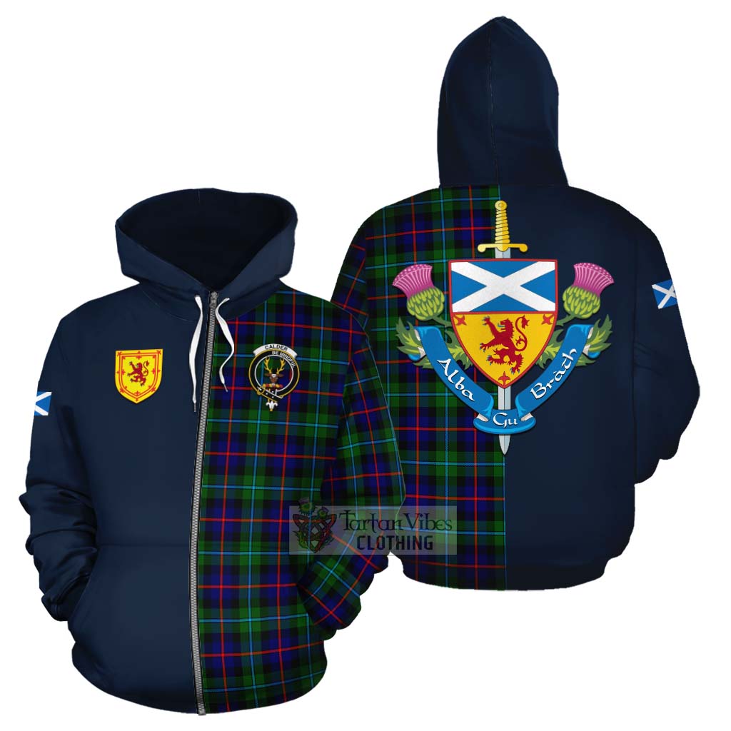 Calder Tartan Cotton Hoodie Alba with Scottish Lion Royal Arm Half Style - Tartan Vibes Clothing