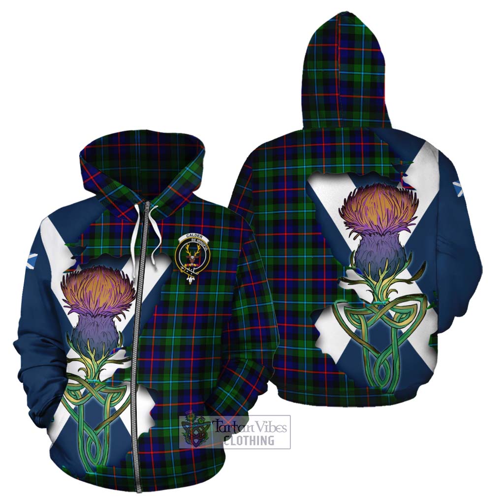 Tartan Vibes Clothing Calder Tartan Family Crest Cotton Hoodie Scottish Thistle Celtic Inspired