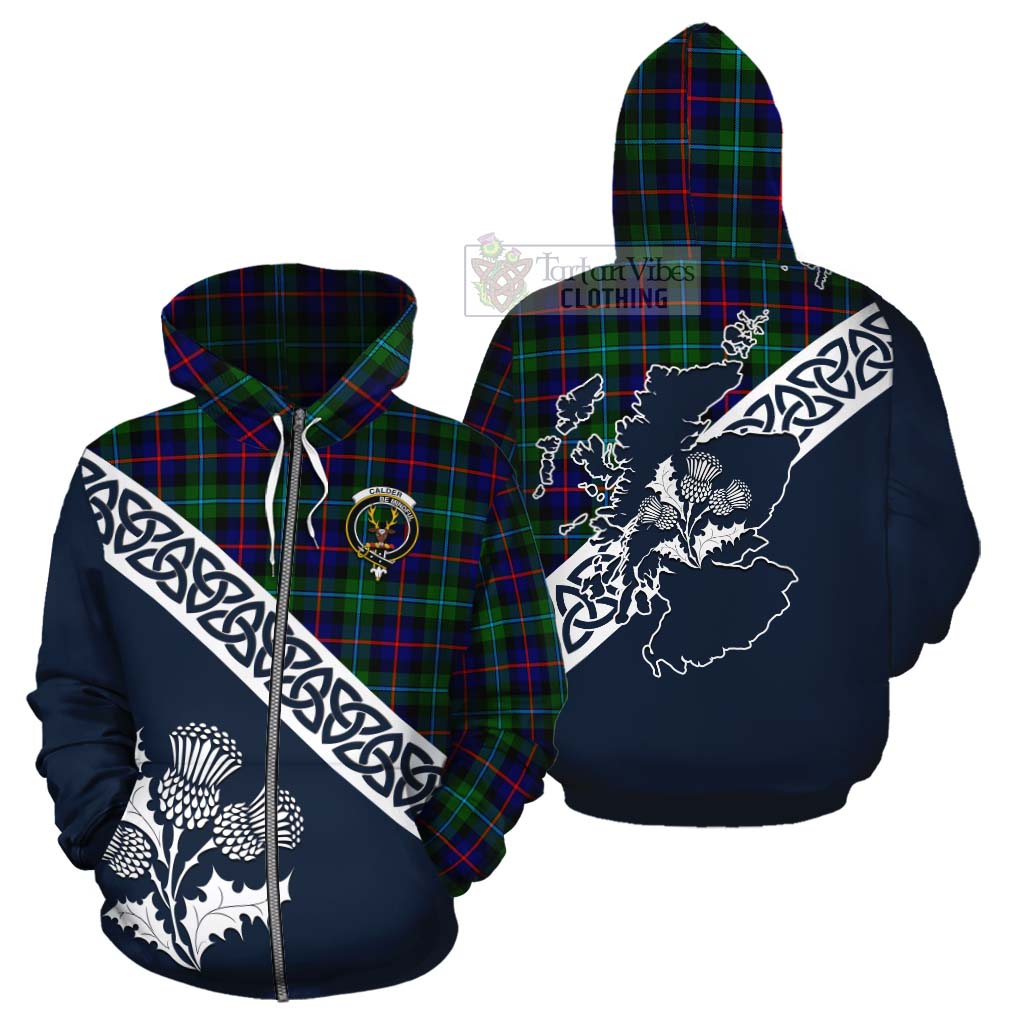Calder Tartan Cotton Hoodie Featuring Thistle and Scotland Map - Tartan Vibes Clothing