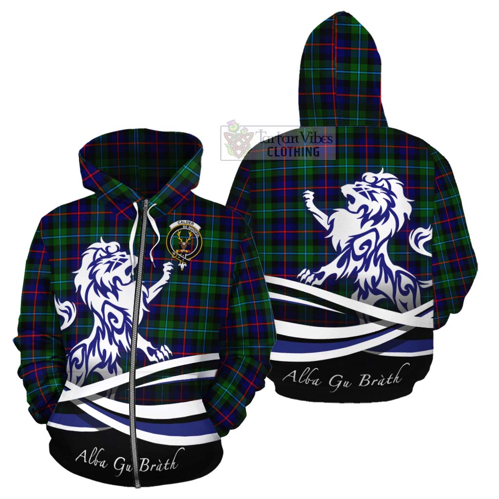 Calder Tartan Cotton Hoodie with Alba Gu Brath Regal Lion Emblem - Tartan Vibes Clothing