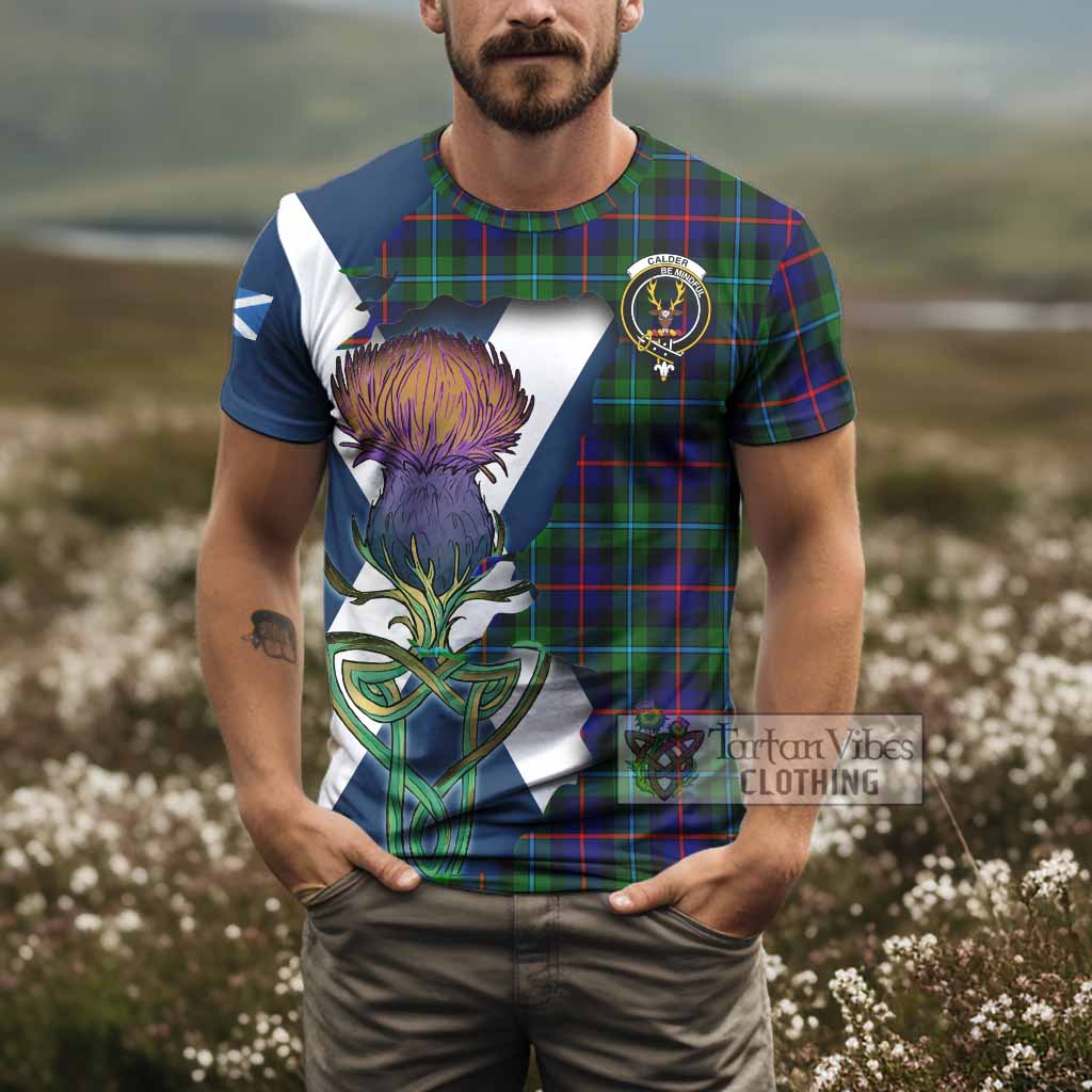 Tartan Vibes Clothing Calder Tartan Family Crest T-Shirt Scottish Thistle Celtic Inspired