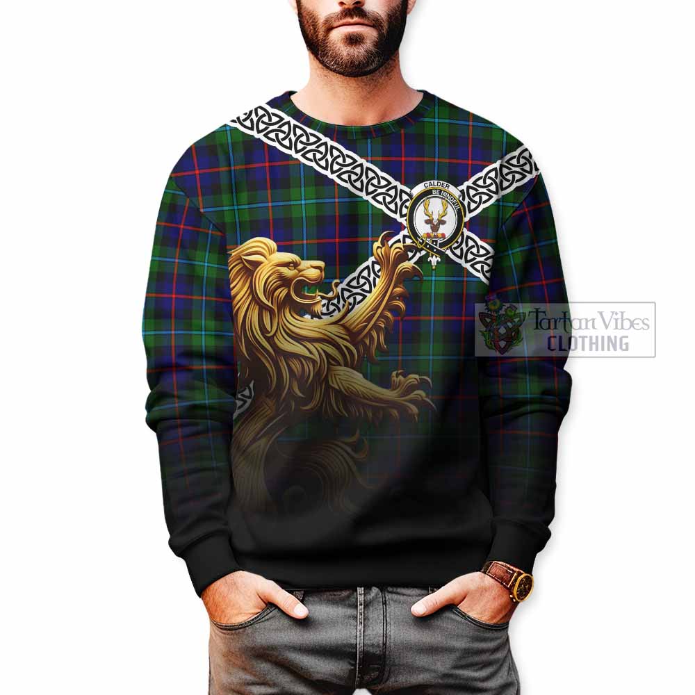 Calder Crest Tartan Sweatshirt with Golden Lion Emblem Celtic Style - Tartan Vibes Clothing