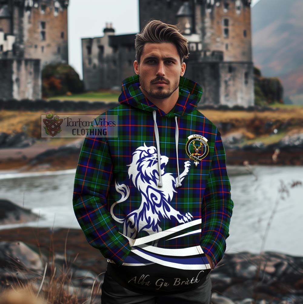 Calder Tartan Cotton Hoodie with Alba Gu Brath Regal Lion Emblem - Tartan Vibes Clothing