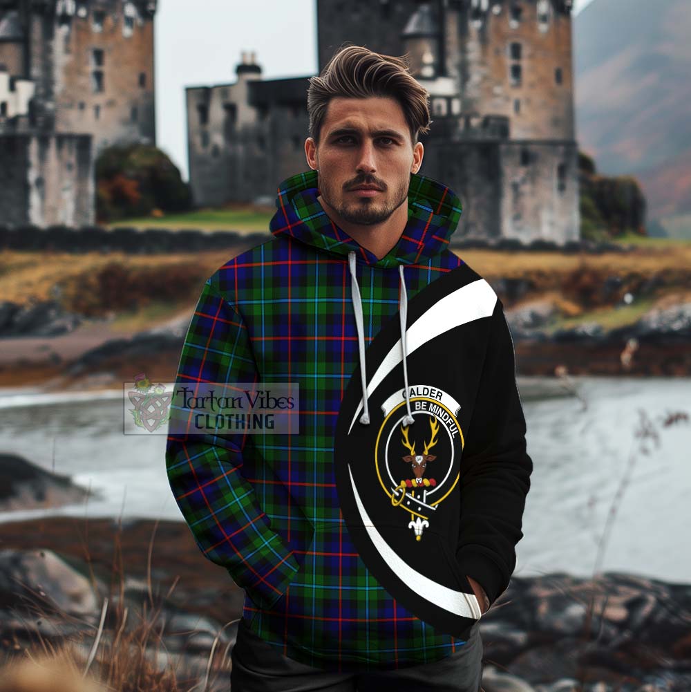 Calder Tartan Cotton Hoodie with Family Crest Circle Style - Tartan Vibes Clothing
