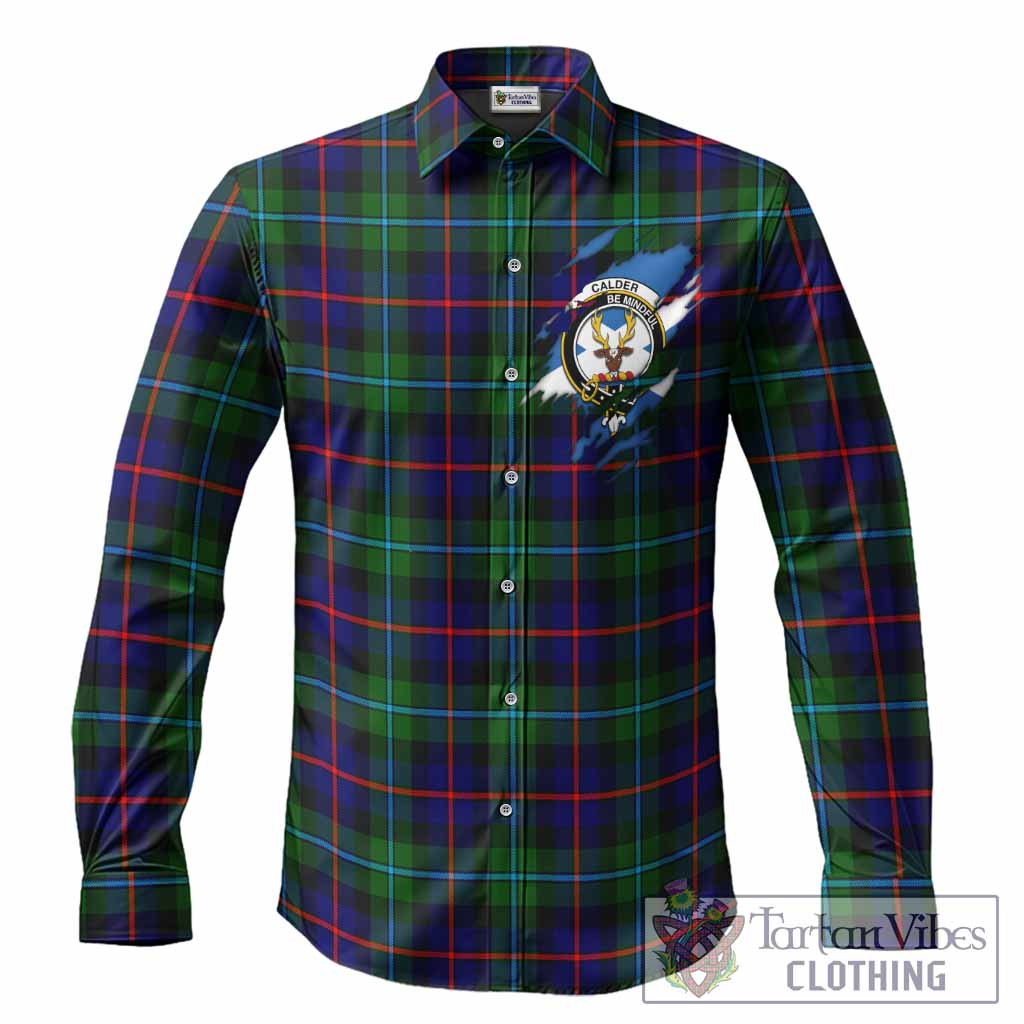 Calder Clan Crest In Me Tartan Long Sleeve Button Shirts Scotland Flag Style