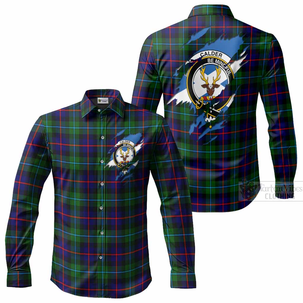 Calder Clan Crest In Me Tartan Long Sleeve Button Shirts Scotland Flag Style