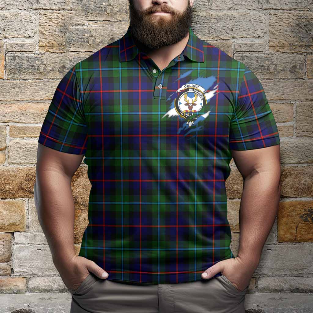 Calder Clan Crest In Me Tartan Polo Shirt Scotland Flag Style