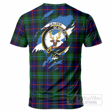 Calder Clan Crest In Me Tartan T-Shirt Scotland Flag Style