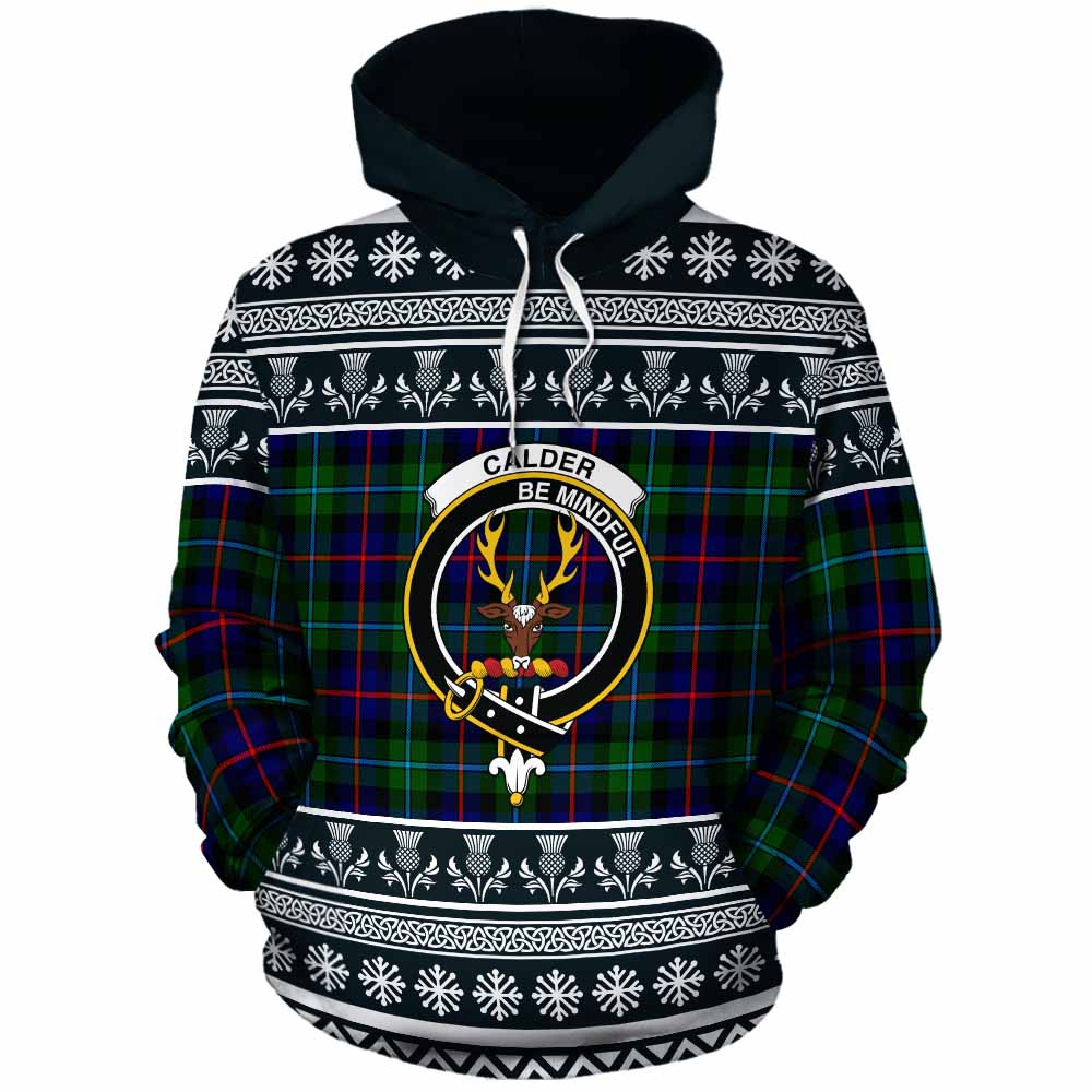 Calder Clan Tartan Christmas Cotton Hoodie with Family Crest - Tartan Vibes Clothing