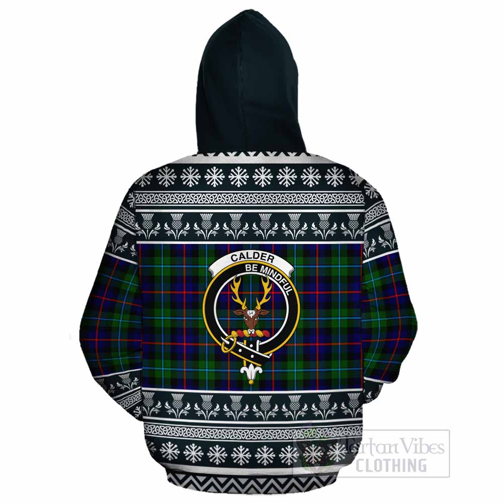 Calder Clan Tartan Christmas Cotton Hoodie with Family Crest - Tartan Vibes Clothing