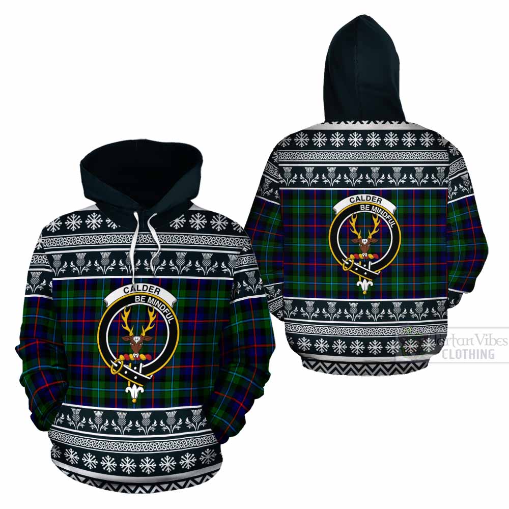 Calder Clan Tartan Christmas Cotton Hoodie with Family Crest - Tartan Vibes Clothing