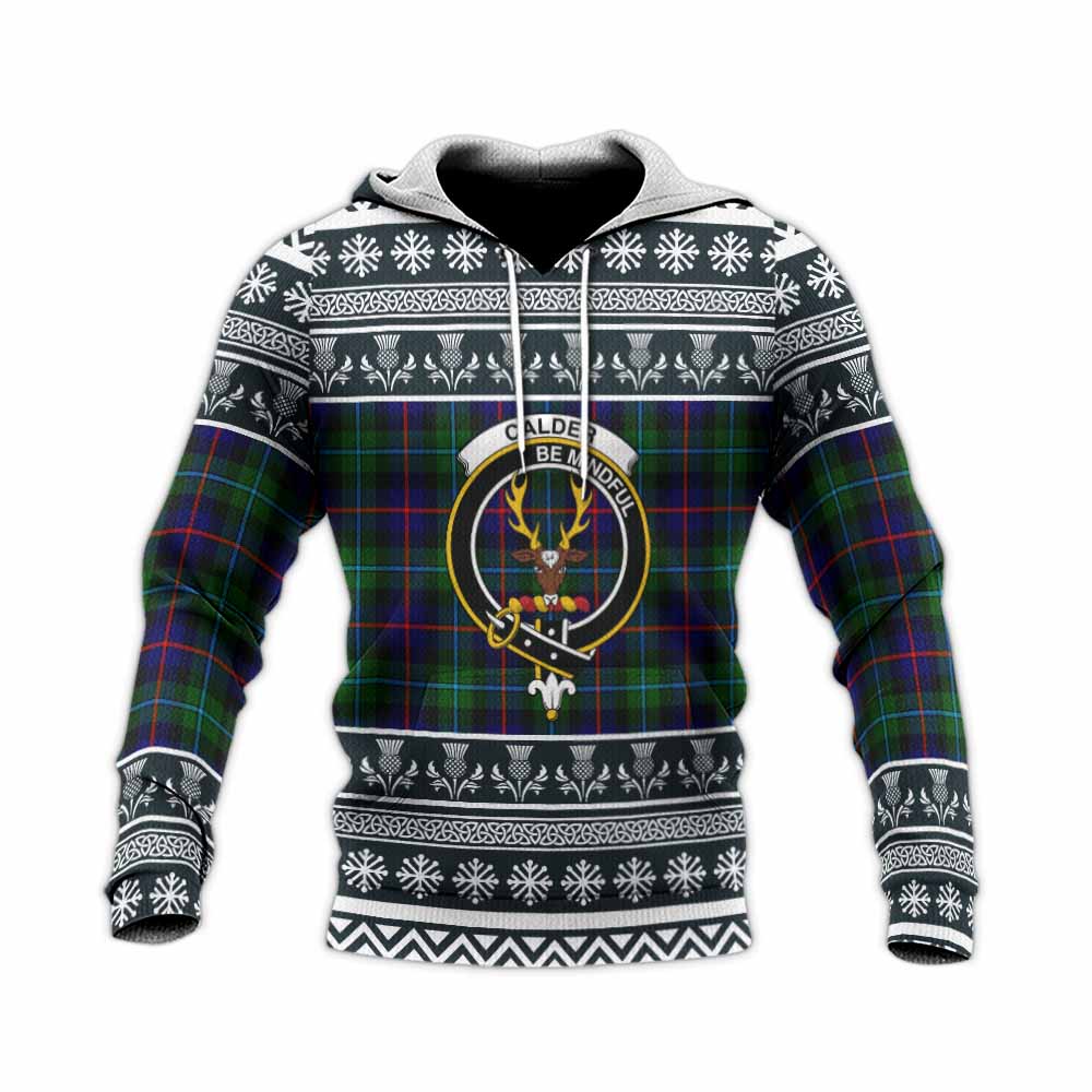 Calder Clan Tartan Christmas Knitted Hoodie with Family Crest - Tartan Vibes Clothing