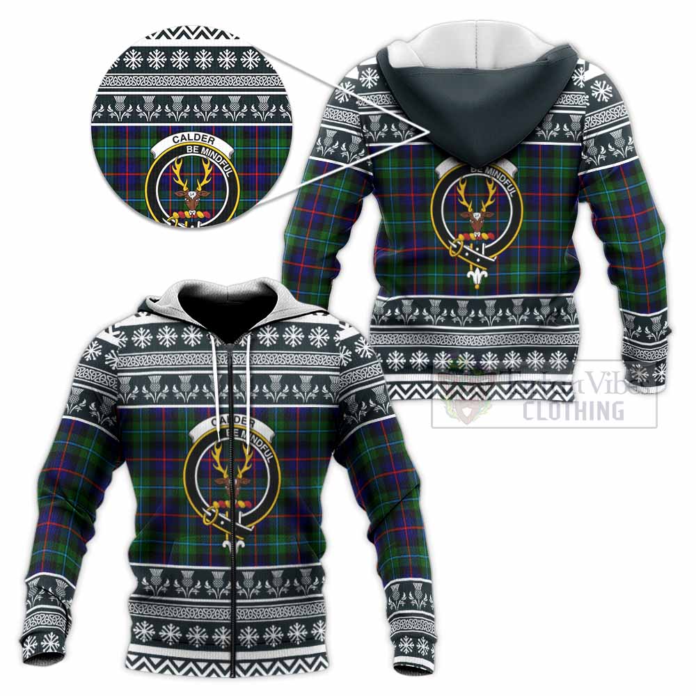 Calder Clan Tartan Christmas Knitted Hoodie with Family Crest - Tartan Vibes Clothing