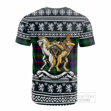 Calder Clan Tartan Crest Christmas Cotton T-shirt Coat of Arms Funny Style