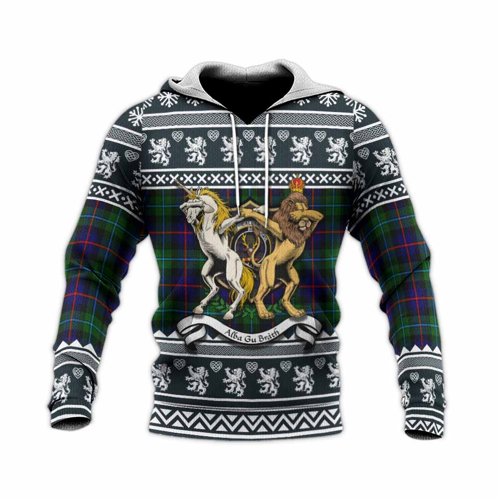 Calder Clan Tartan Crest Christmas Knitted Hoodie Coat of Arms Funny Style - Tartan Vibes Clothing
