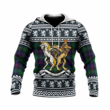 Calder Clan Tartan Crest Christmas Knitted Hoodie Coat of Arms Funny Style