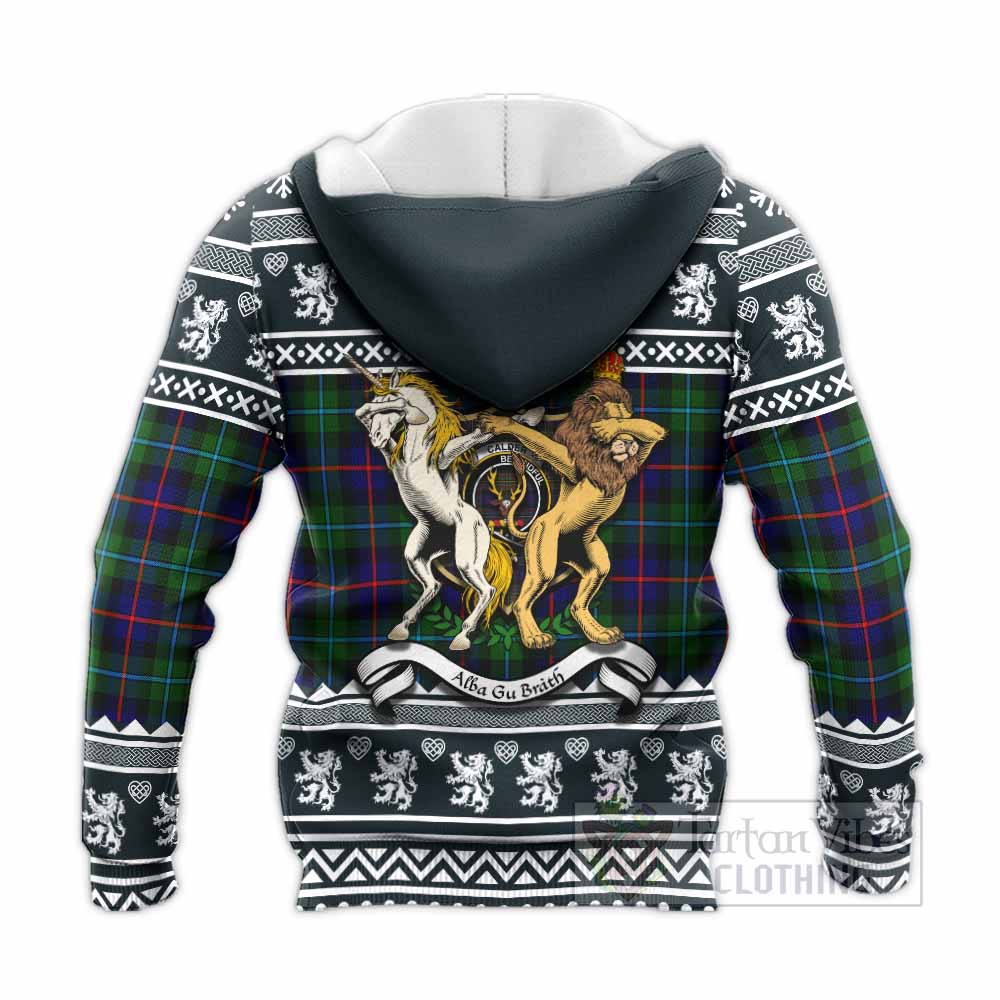 Calder Clan Tartan Crest Christmas Knitted Hoodie Coat of Arms Funny Style - Tartan Vibes Clothing