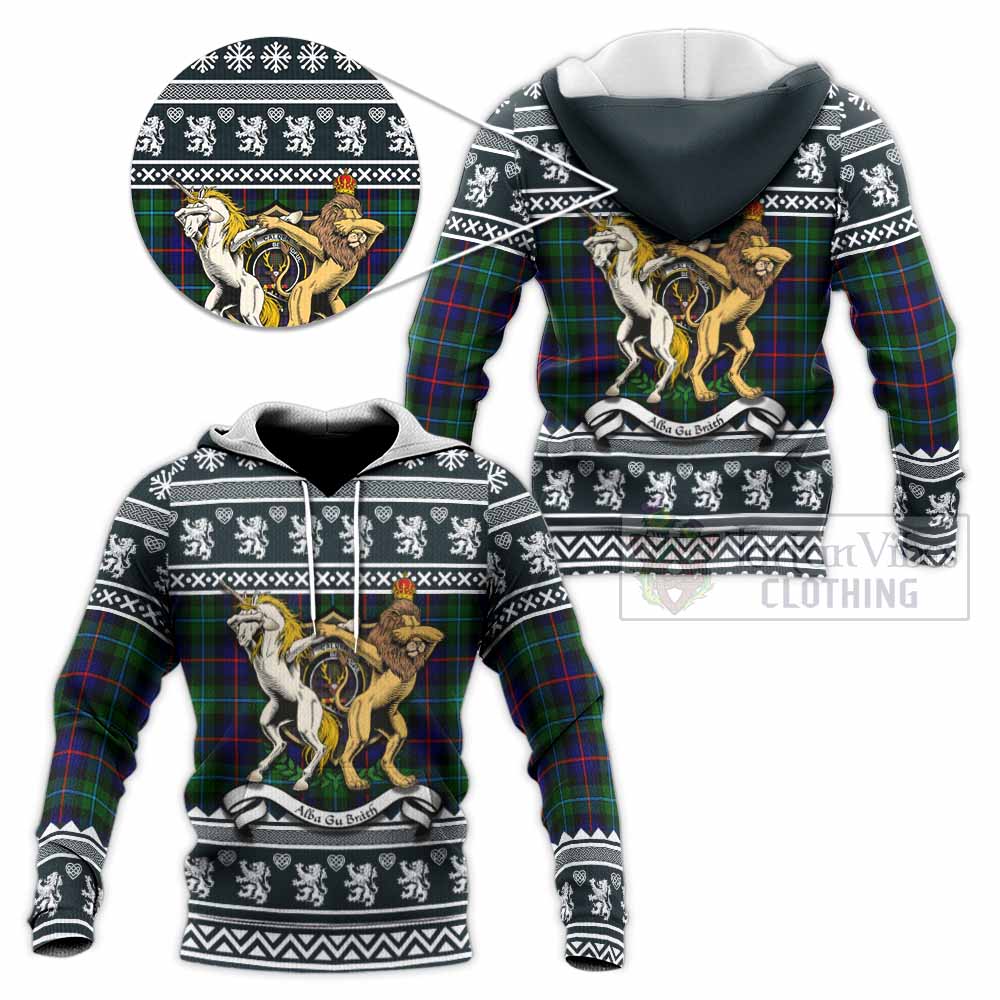 Calder Clan Tartan Crest Christmas Knitted Hoodie Coat of Arms Funny Style - Tartan Vibes Clothing