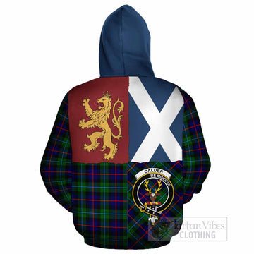 Calder Crest Tartan Cotton Hoodie with Lion Rampant Saltire Style