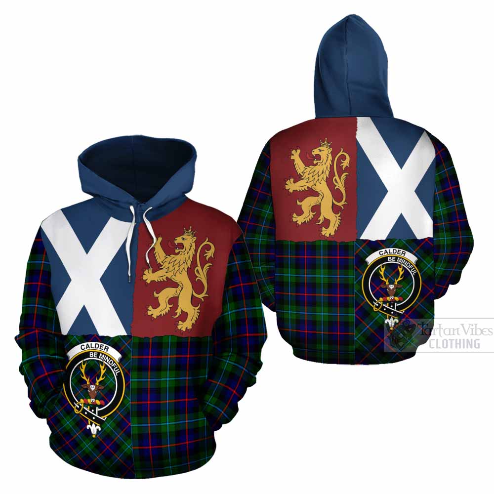 Calder Crest Tartan Cotton Hoodie with Lion Rampant Saltire Style - Tartan Vibes Clothing