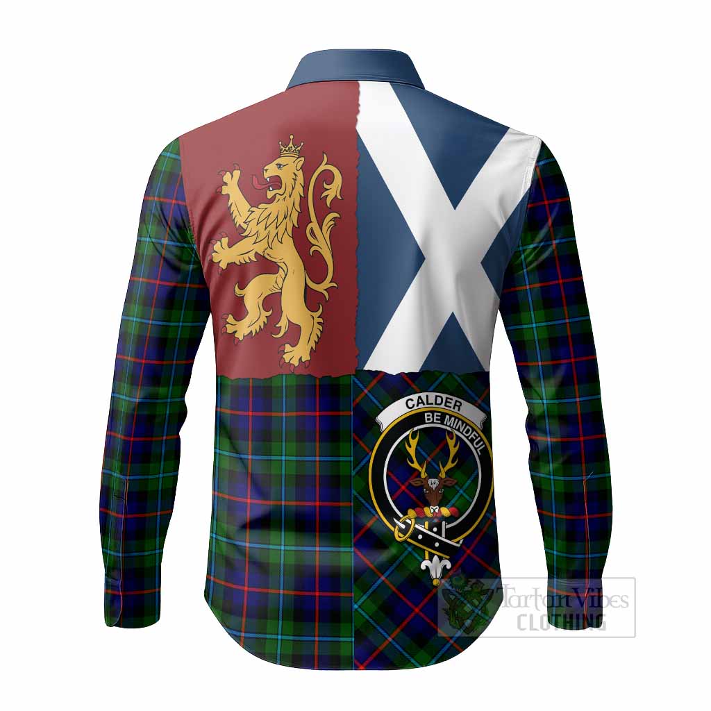 Calder Crest Tartan Long Sleeve Button Shirts with Lion Rampant Saltire Style