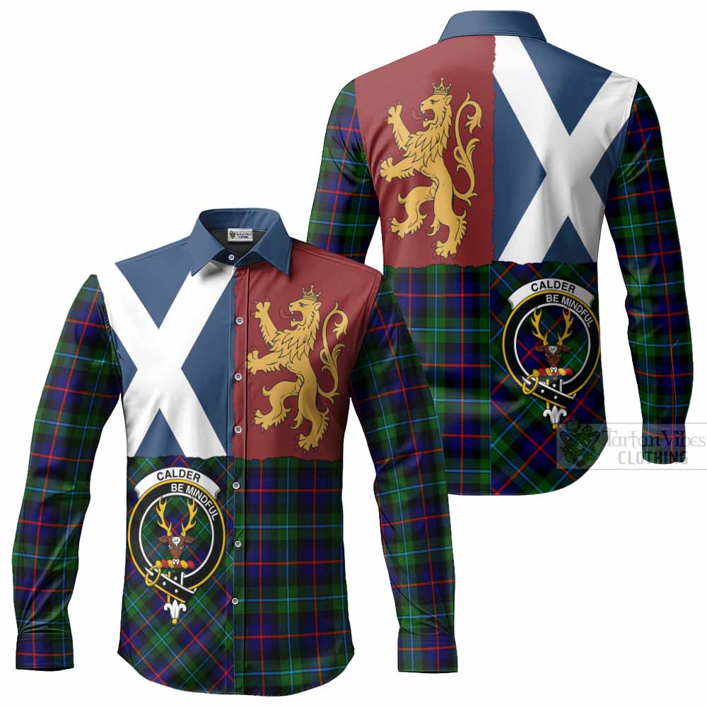 Calder Crest Tartan Long Sleeve Button Shirts with Lion Rampant Saltire Style