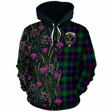 Calder Family Crest Tartan Cotton Hoodie Scottish Thistle Flower Pattern Half Style