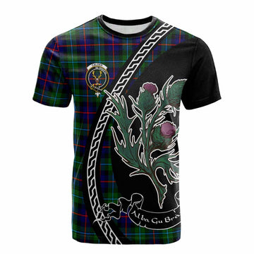 Calder Family Crest Tartan Cotton T-shirt Alba Thistle Inspired