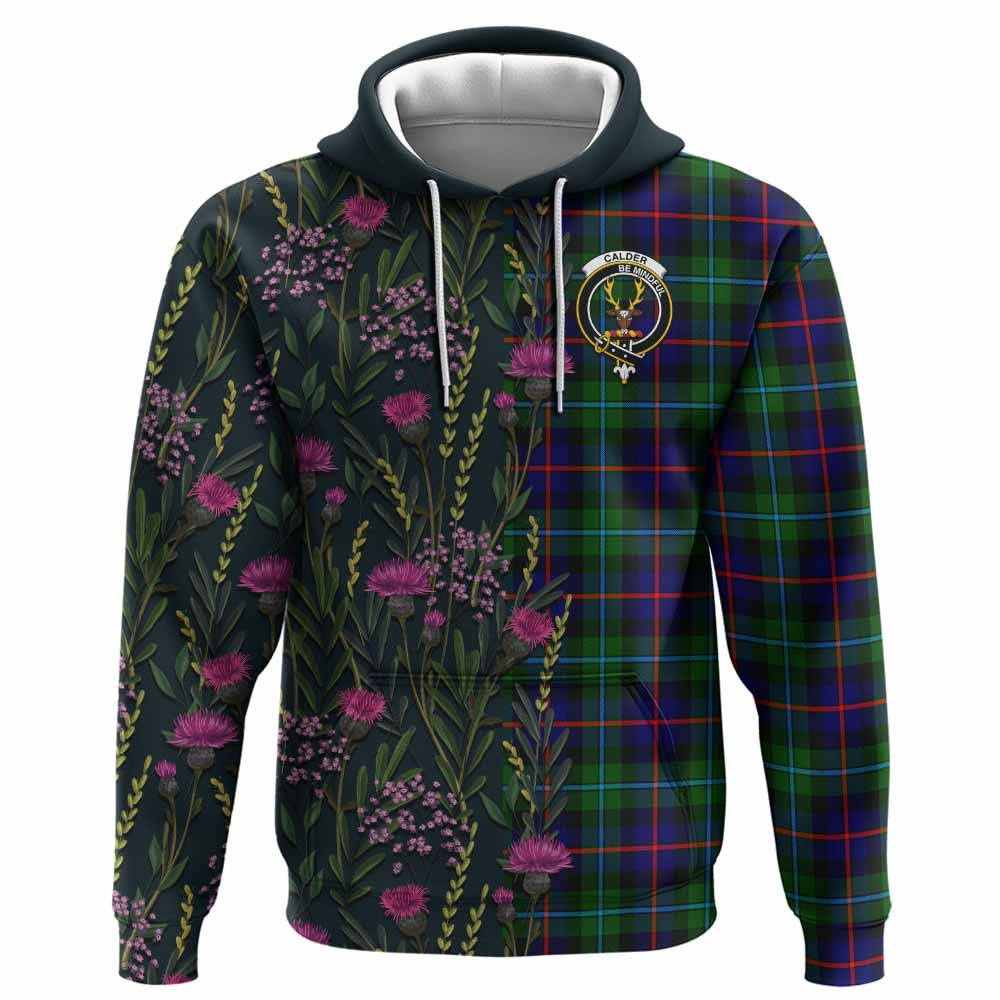 Calder Family Crest Tartan Hoodie Scottish Thistle Flower Pattern Half Style - Tartan Vibes Clothing